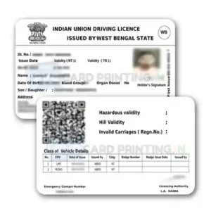 West Bengal driving licence printed on a PVC smart card