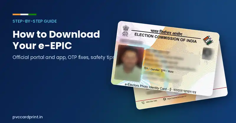 Digital e-EPIC voter ID card sample with personal details blurred, shown for a how-to-download guide