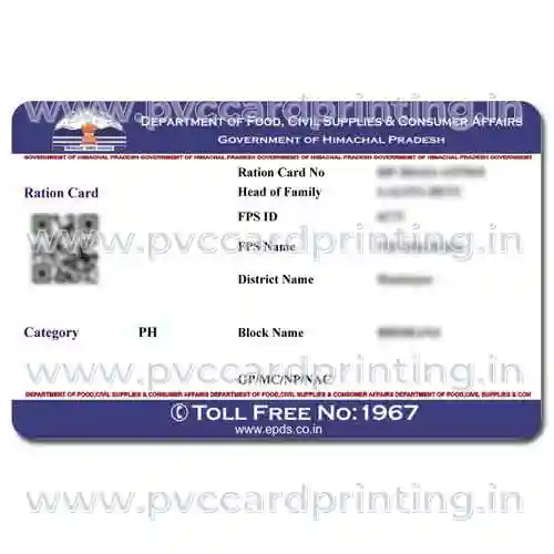 Himachal Pradesh Ration Card on PVC printed on PVC card