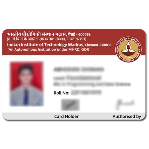 IIT Madras Student ID Card on PVC printed on PVC card