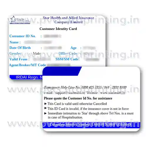 Star Health Insurance Card on PVC printed on PVC card