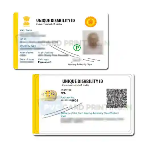 UDID disability identity card printed on PVC