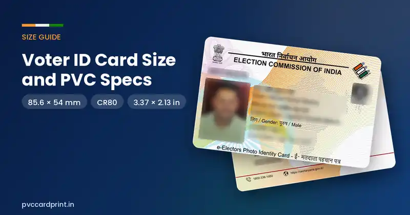 Voter ID card mockup with personal details blurred, used for the voter ID card size and print specifications guide